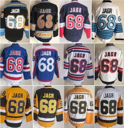 Heren Retro Hockey 68 Jaromir Jagr Jersey CCM Retire Vintage Klassiek Borduren en naaien Voor sportfans Team Kleur Zwart Wit Blauw Geel Puur katoen Ademend