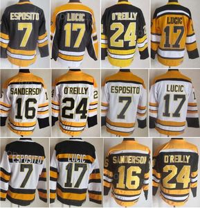 Hommes Rétro Hockey 7 Phil Esposito Jersey Vintage Classique 16 Derek Sanderson 17 Milan Lucic 24 Terry OReilly 75 Anniversaire Broderie Et Couture Retraite CCM Haute