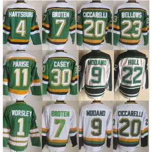 Hommes Rétro Hockey 9 Mike Modano Jerseys CCM Retraite 7 Neal Broten 23 Brian Bellows 4 Craig Hartsburg 20 Dino Ciccarelli 1 Gump Worsley 11 JP PARISE 30 Jon Casey Vintage