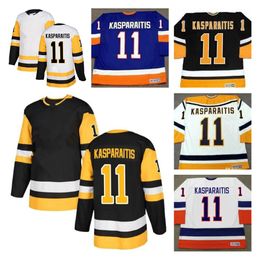 Hombres Jerseys de hockey retro 11 Darius Kasparaitis Black Blue Black Hogar de jersey