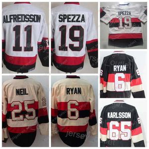 Men Retro Hockey''nhl '25 Chris Neil Jersey Vintage Classic 11 Daniel Alfredson 6 Bobby Ryan 65 Erik Karlsson 19 Jason Spezza Black White Beige