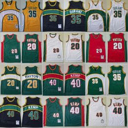 Hommes Rétro Kevin Durant 35 Throwback Basketball Jersey Gary Payton 20 Shawn Kemp 40 Couleur Vert Jaune Blanc Rouge Noir Pour Les Fans De Sport Respirant Big Team Logo