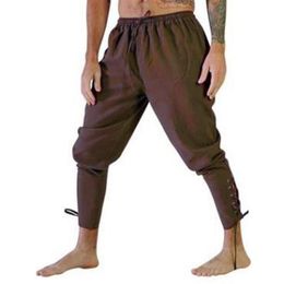 Costume rétro médiéval pour hommes, pantalon à bandes à lacets, Capris Larp, Vintage en coton, jogging pour hommes, séchage rapide, décontracté, 3XL2693