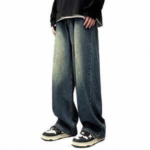Hommes Retro Wed Blue Jeans Rétro Hip Hop Jeans pour hommes avec dégradé de couleur Ctrast Jambe large Poches pleine longueur Bout à bout pour un k9kD #