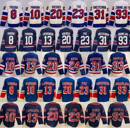 Hockey série stade 2024 10 maillots Artemi Panarin 93 Mika Zibanejad 20 Chris Kreider 23 Adam Fox 31 Igor Shesterkin 8 Jacob Trouba 13 Alexis Lafrenière suppléant