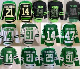 Hombres Reverse Retro Hockey 4 Miro Heiskanen Jersey 21 Jason Robertson 14 Jamie Benn 91 Tyler Seguin 29 Jake Oettinger 47 Radulov Negro Verde Blanco Cosido