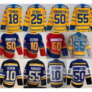 Hommes Reverse Retro Hockey 50 Binnington Jerseys 55 Colton Parayko 10 Brayden Schenn 18 Robert Thomas 25 Kyrou Centennial Classic Vintage Rouge Blanc Bleu Couture