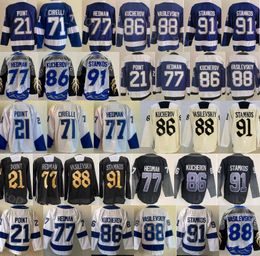 Heren Reverse Retro Hockey 86 Nikita Kucherov Jersey 88 Andrei Vasilevskiy 91 Steven Stamkos 21 Brayden Point 77 Victor Hedman Stadium Series Stitched Wit Blauw