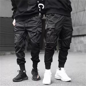 Cintas de hombre Bloque de color Pantalones cargo de bolsillo negro Joggers de harén negros Pantalones de chándal Harajuku Pantalones de hip hop Tamaño asiático S-3XL