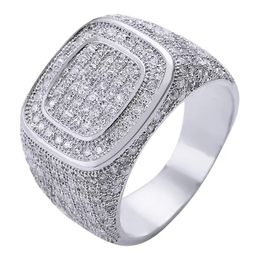 Men Ring 14K Gold Cluster Iced Lab Lab Simulate Diamond Band Micropave Bling Bing Ideal Hip-Hop Style Men's Party Ring