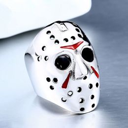 Bague pour hommes en acier titane 316L, motard Jason Voorhees, masque de Hockey avec couleur rouge, bague Antique, bijoux taille 7-14 #264x