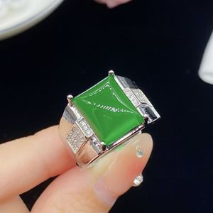 Bague homme émeraude calcédoine vert jade zircon diamant or blanc bague d'ouverture réglable cadeau d'anniversaire petit ami