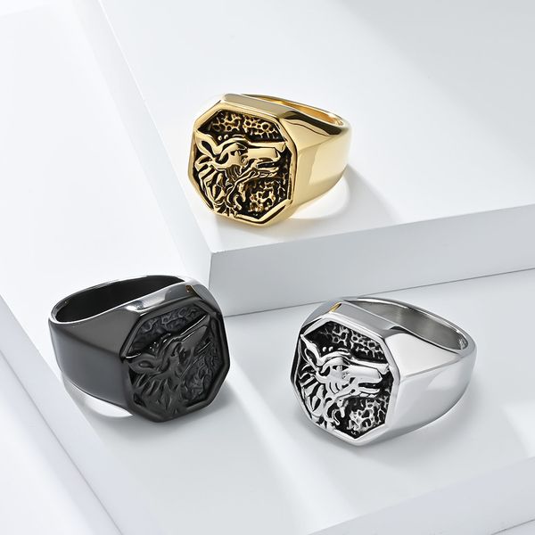 Bague homme titane acier tête de loup mode bijoux personnalisés