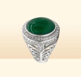 Herren-Ring mit natürlichem grünen Achat-Stein, 925er-Sterlingsilber, Vintage-Hohl-Design, türkischer eleganter Schmuck, Geschenk für Männer und Frauen