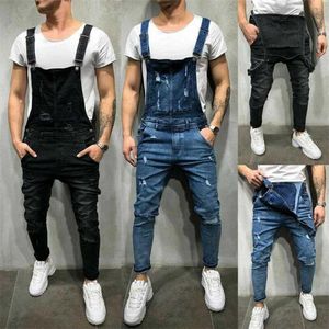 Mannen Ripped Denim Jeans Mens Mode Lente Herfst Overalls Dungelen Bib Broek Jumpsuit Casual Broek 211108