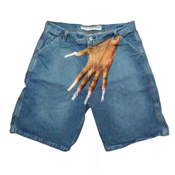 Hommes jeans déchirés courte jeune fille chaude harajuku y2k motif hip hop pantalon imprimé décontracté d'été