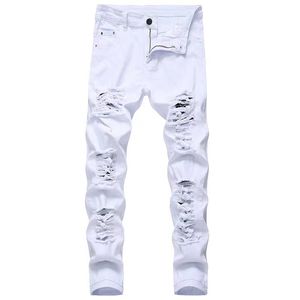 Hommes Ripped Jeans Blanc Rouge Noir Stretch Slim Fit Printemps Automne Denim Pantalon Distressed Hip Hop Streetwear Biker Jeans Pantalon violet jeans 29-42