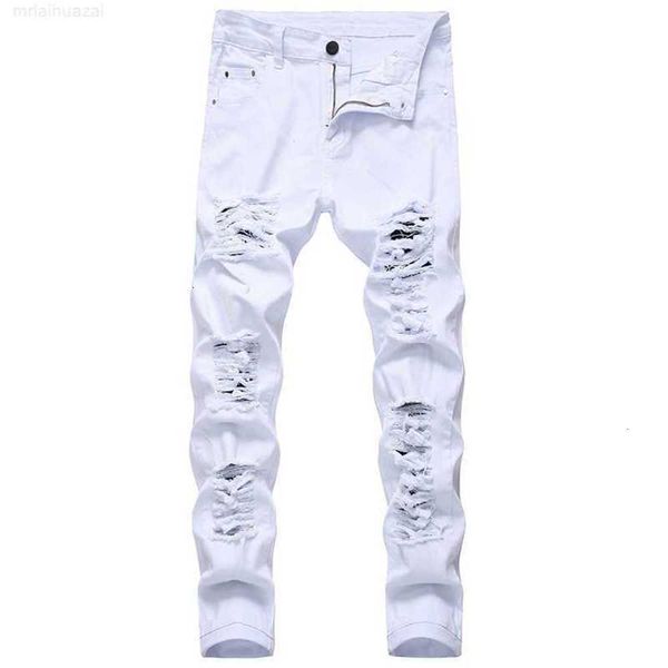 Men Jeans Red White Red Black Fit Spring Spring Autumn Denim Pants angustiado Hop Streetwear Biker x0621qhh5