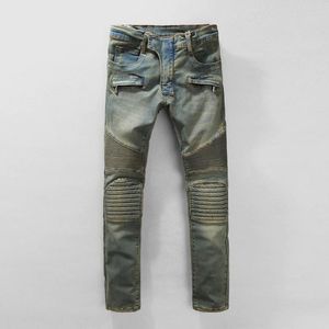 Hommes Ripped Motorbiker Jeans Fashion Hip Hop Skinny Light Blue West Designer Brand Streetwear Swag Pants