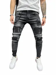 Mannen Gescheurde Skinny Jeans Biker Hoge Kwaliteit Zwart Distred Slim-Fit Potlood Broek Locomotief Rits Denim Broek Hip Hop Broek B5cx #