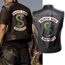 Hommes Riverdale En Cuir Moto Veste Veste Gilet Hommes Spring Stress Serpents South Serpents Punk Black Motorrad Gilet