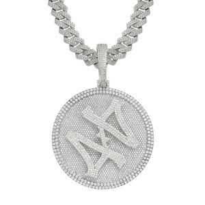 Colliers à pendentif rotatif pour hommes Hip Hop, pendentifs plaqués or 14 carats, chaîne de 24 pouces, Hiphop 5A, collier en pierre de zircone cubique, chaîne cubaine de 18/20 pouces