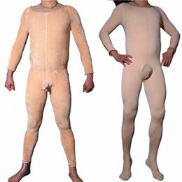 Mannen Ronde Kraag Hickn Thermische Fleece Huishoudelijke Pyjama Bodysuit Sexy Lingerie Warm Houden Crotchl Jumpsuit Winter Panty 38h0 #