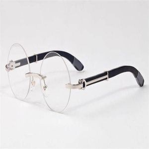 Men Ronde bril Clear Lens Fashion Sports Heren Zonnebril Dames Buffalo Horn Volle Randless houten bril met doos Lunett313J