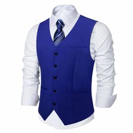 Hombres Royal Blue Ray Poliéster Traje Chaleco Busin Boda Formal Rojo Negro Caqui Slim Blazer Con cuello en V Chaleco Gilet Dropship d2nZ #