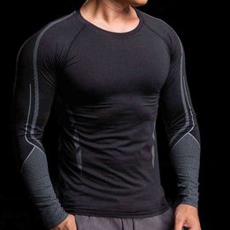 Hommes Running Compression T-shirt À Manches Longues Sport Tees Gym Fitness Sweat Homme Jogging Homme Athlétique Séchage Rapide Chemise Tops L220704