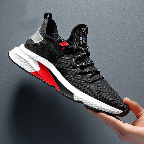 Hommes chaussures de course noir blanc rouge mode Jogging tricot doux respirant marche chaussure décontractée hommes formateurs Sport baskets 40-44