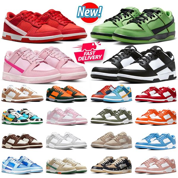 Envío gratis Zapatos casuales Diseñador bajo para hombres Mujeres Niños Panda Blanco Negro Triple Rosa Gris Niebla Universidad Azul Fuego Rojo Zapatillas deportivas al aire libre