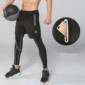 Hombres corriendo medias pantalones cortos pantalones ropa deportiva fútbol polainas compresión fitness fútbol baloncesto cremallera bolsillo 2 unids 240228