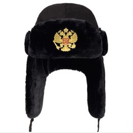Hombres emblema nacional ruso Lei Feng sombrero de invierno orejeras al aire libre gorra de bombardero sombreros rusos 231228