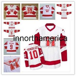 Heren 10 Dean Youngblood Hamilton Mustangs Moive Ice Hockey Jerseys 9 Sutton All Stiched Uniforms Hoge kwaliteit Wit