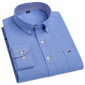 Heren 100% katoenen geruite geruite Oxford-overhemd met Lg-mouwen Frt-patch borstzak Butt-down gestreept Veelzijdige casual overhemden D6PV#