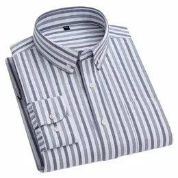 Heren 100% katoenen gestreept overhemd Casual Lg-mouwen Standaard-fit Comfortabele Butt-down geruite overhemdenSingle Patch Pocket T6Sq#