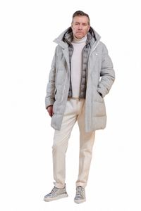 Manteau à capuche en duvet d'oie blanche pour homme, parka à capuche en tissu 100% laine de flanelle, avec patte double couche amovible, 66JA #