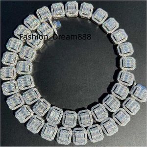 Hommes 12mm de large moissanite baguette chaînes à maillons carrés véritable chaîne carrée en argent 925 collier hip hop buste vers le bas chaîne