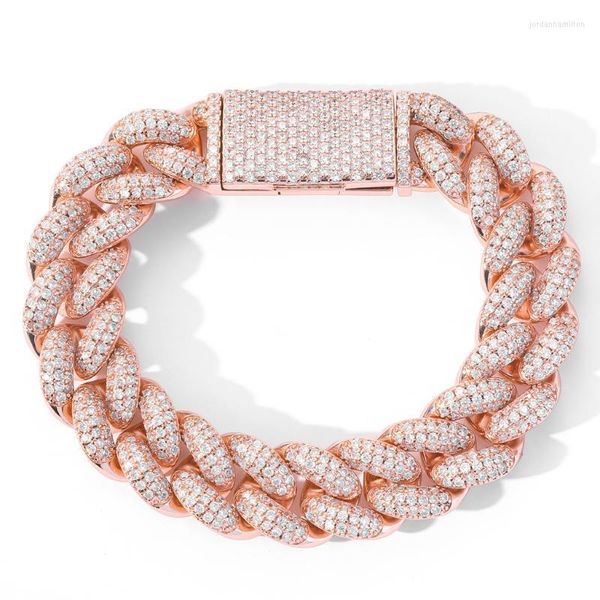 Bracelet pour hommes plaqué or véritable 14 carats/platine finition blanche, ensemble de griffes entièrement en zircone cubique avec chaîne à maillons tombants dans une boîte cadeau