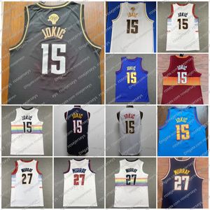 Heren 15 27 Jokic Murray Basketball Jersey Rood Zwart Wit Blauw Navy Rood Home Away City 2023 Finals Jerseys S-2XL