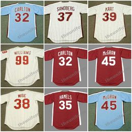 Philadelphie pour hommes des années 1950 à 1993 STEVE CARLTON GARY MATTHEWS COLE HAMELS ROBIN ROBERTS RYNE SANDBERG RICK WISE TUG McGRAW Throwback Baseball Jersey S-5XL