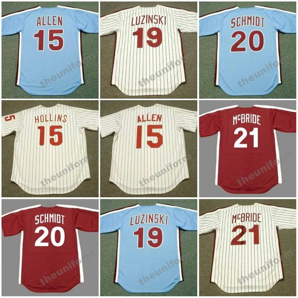 Philadelphie pour hommes des années 1960 à 1993 DAVE HOLLINS RICHIE ALLEN DON MONEY SCOTT ROLEN JOHN VUKOVICH GREG LUZINSKI MIKE SCHMIDT BAKE McBRIDE Throwback Baseball Jersey S-5XL