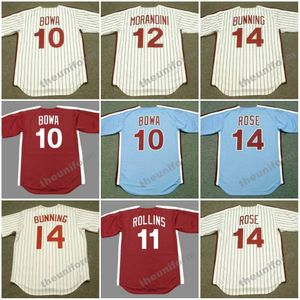 Hombre Filadelfia de los años 1960 a 1993 LARRY BOWA IVAN DeJESUS JIMMY ROLLINS TIM McCARVER # 12 MORANDINI TONY TAYLOR JIM BUNNING PETE ROSE Camiseta de béisbol retro S-5XL