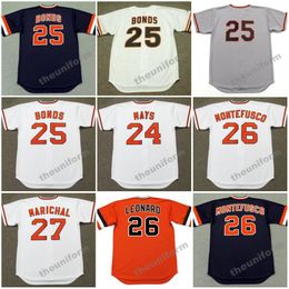 San Francisco TITO FUENTES WILLIE MAYS BARRY BONDS DAVE KINGMAN JEFFREY LEONARD JOHN MONTEFUSCO JUAN MARICHAL Throwback-honkbalshirt voor heren, 1969-2002, S-5XL