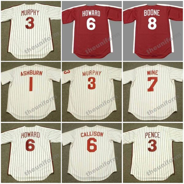 Filadelfia de 1969 a 2005 para hombre RICHIE ASHBURN DALE MURPHY HUNTER PENCE JOHNNY CALISON RYAN HOWARD BOBBY WINE BOB BOONE Camiseta de béisbol retro S-5XL