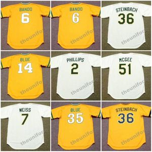 Hommes des années 1972-1990 Oakland SAL BANDO TERRY STEINBACH TONY PHILLIPS VIDA BLUE WALT WEISS WILLIE McGEE Throwback Baseball Jersey S-5XL
