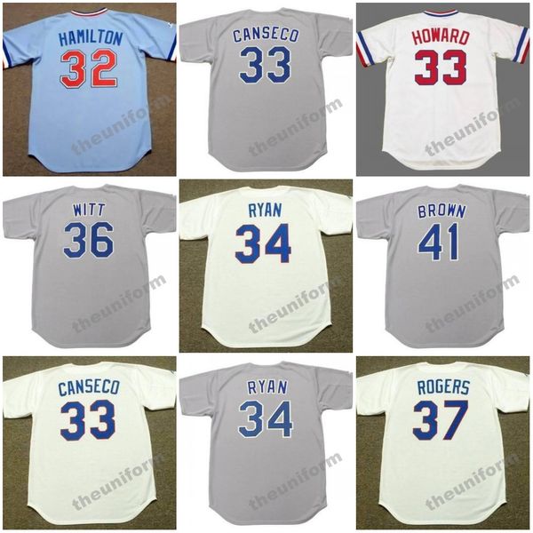 Hombres de 1972-1993 Texas JOSH HAMILTON FRANK HOWARD JOSE CANSECO NOLAN RYAN BOBBY WITT KENNY ROGERS KEVIN BROWN CHARLIE HOUGH Jersey de béisbol retro S-5XL