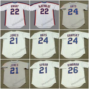 Heren jaren 73-90 Nieuw CLEON JONES WARREN SPAHN KEVIN McREYNOLDS RAY KNIGHT ART SHAMSKY WILLIE MAYS DAVE KINGMAN FRANK VIOLA Throwback York Baseball Jersey S-5XL