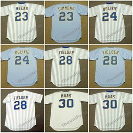 Heren Milwaukee RICKIE WEEKS TED SIMMONS BEN OGLIVIE PRINCE FIELDER MOOSE HAAS ROLLIE FINGERS Throwback honkbalshirt, heren, jaren 77-1982, S-5XL